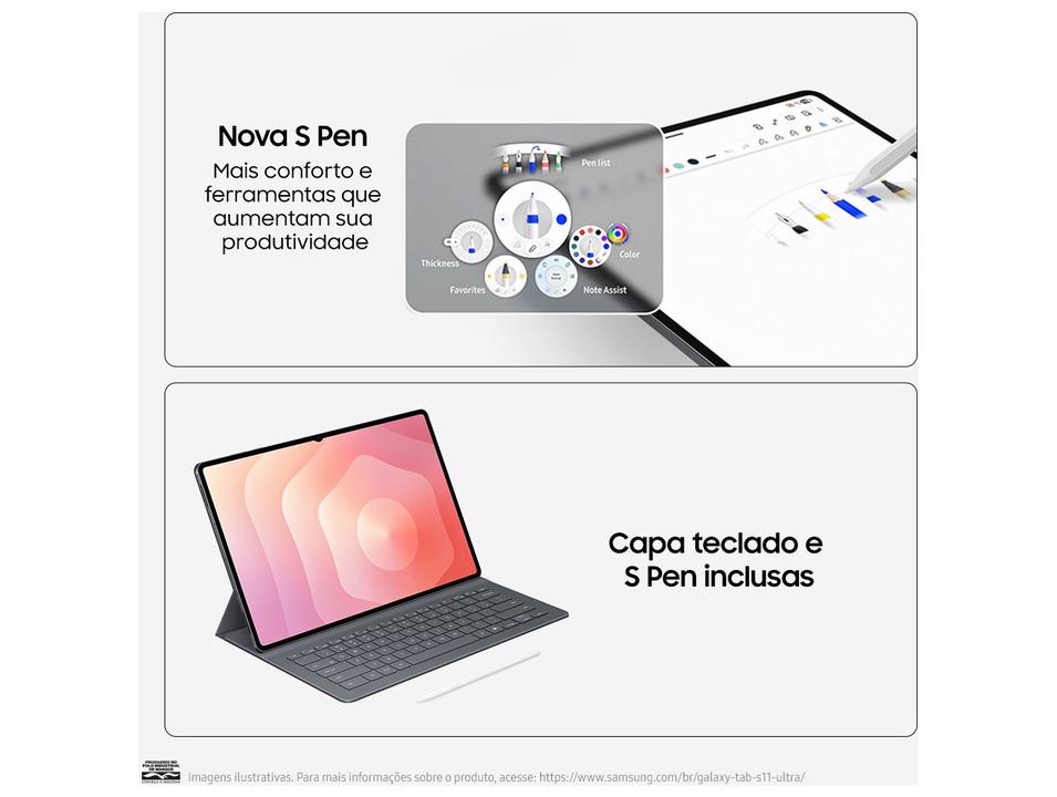 Tablet Samsung Galaxy TAB S11 Ultra com Caneta  S Pen 12GB RAM 512GB 14,6" Android Dimensity 9400+ Wi-Fi - 9