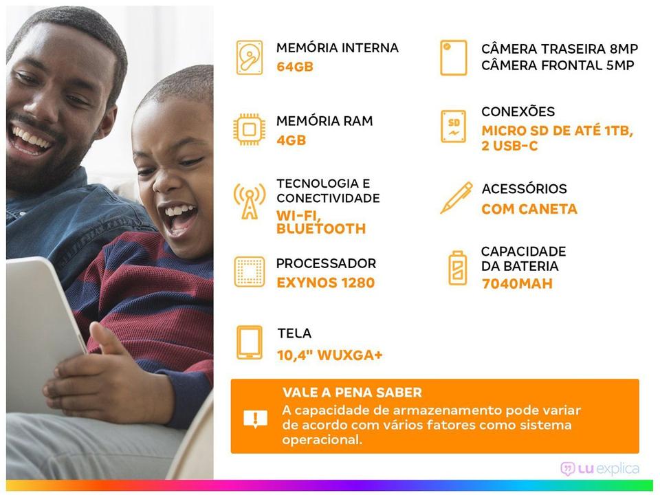 Tablet Samsung Galaxy Tab S6 Lite com Caneta 10,4" 64GB 4GB RAM Android 14 Exynos 1280 Wi-Fi - 1