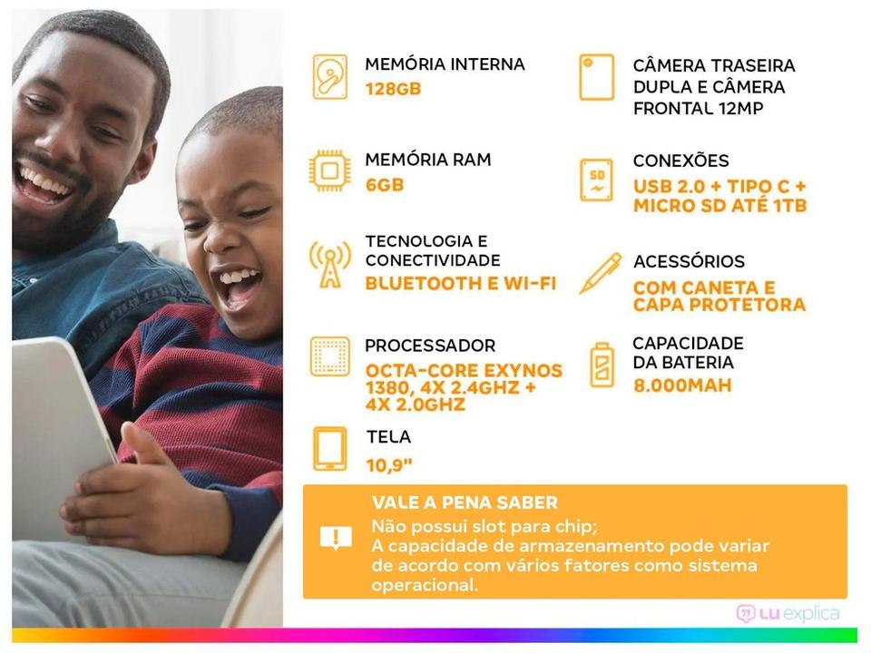 Tablet Samsung Galaxy Tab S9 FE com Caneta 10,9" 128GB 6GB RAM Android 14 Octa-Core Wi-Fi - 1