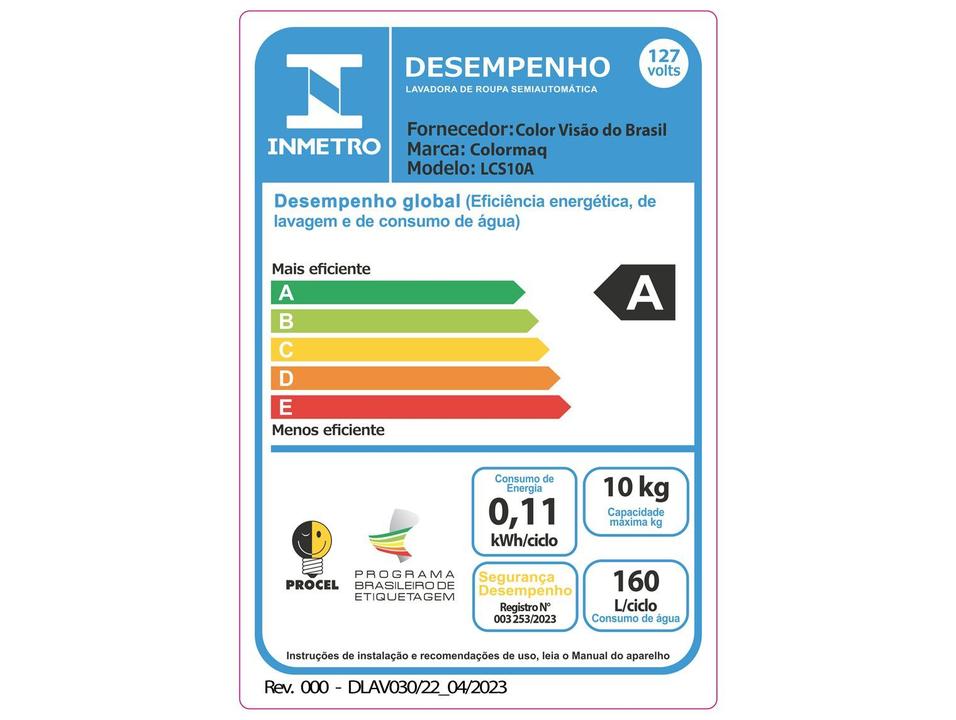 Tanquinho de Lavar Roupas Colormaq 10kg Ecomax LCS10 - 12
