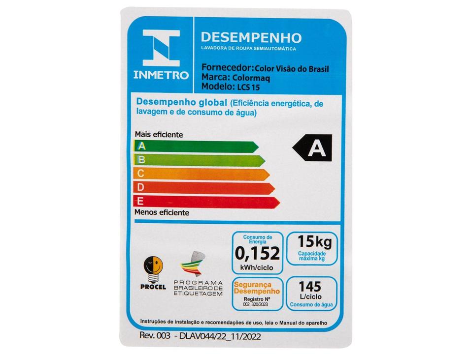 Tanquinho de Lavar Roupas Colormaq 15Kg LCS 15 - 12