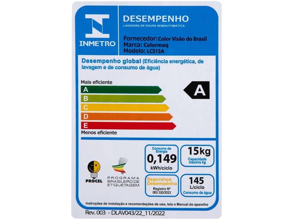 Tanquinho de Lavar Roupas Colormaq 15Kg LCS 15 - 10