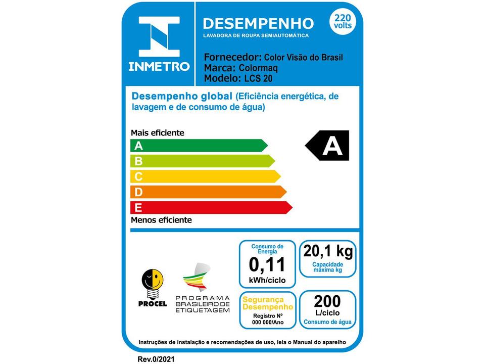 Tanquinho de Lavar Roupas Colormaq 20Kg LCS 20 - 4