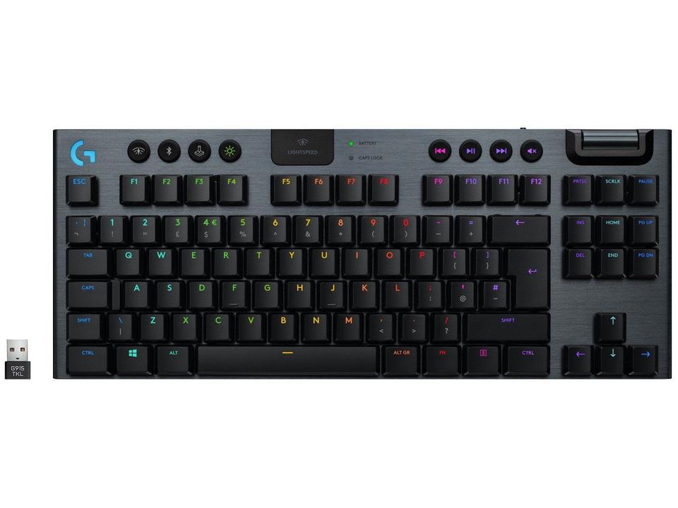 Teclado Mecânico Gamer sem Fio Logitech RGB Preto G915 TKL