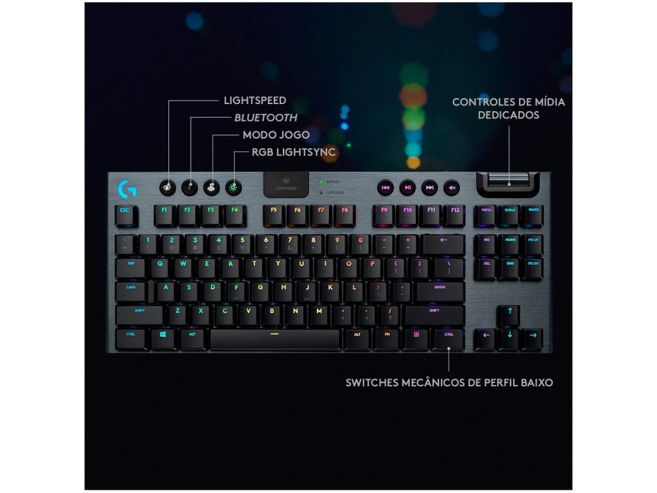 Teclado Mecânico Gamer sem Fio Logitech RGB Preto G915 TKL - 15
