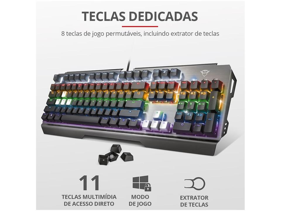 Teclado Mecânico Gamer USB Trust RGB Cinza GXT 877 Scarr - 8