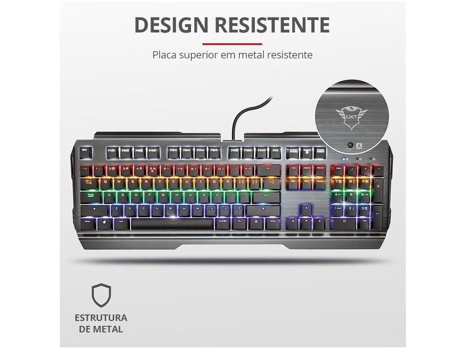 Teclado Mecânico Gamer USB Trust RGB Cinza GXT 877 Scarr - 7