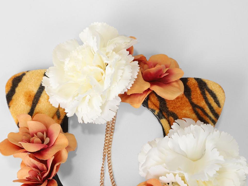 Tiara De Carnaval Vista Magalu Tigre C/ Flores Pompom - 4