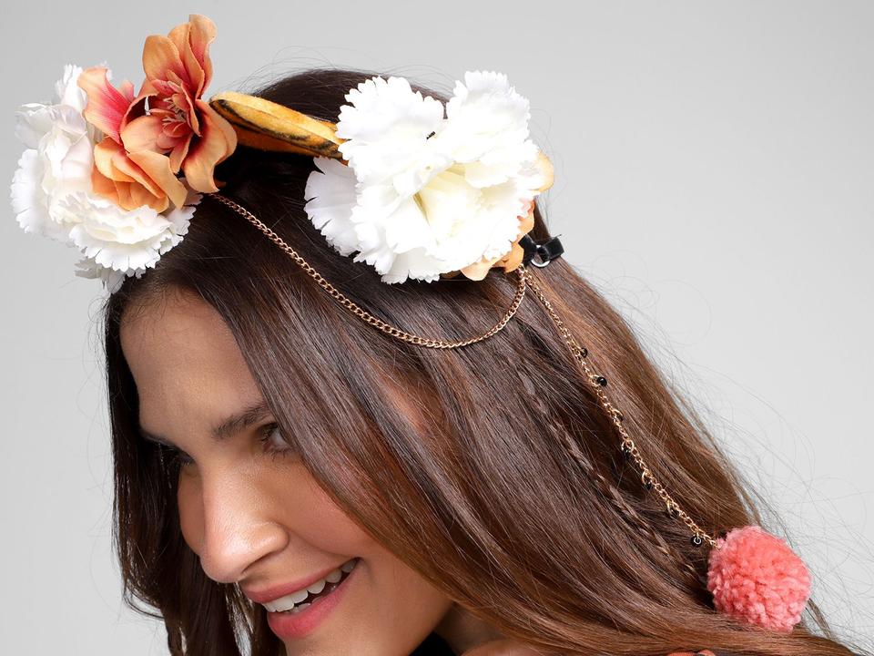 Tiara De Carnaval Vista Magalu Tigre C/ Flores Pompom - 1