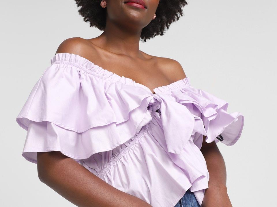 Top Cropped Vista Magalu Babado Tricoline - 2