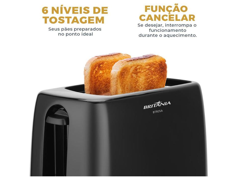 Torradeira Britânia Preta 2 Fatias 6 Níveis de Tostagem BTR05A Referência - 1