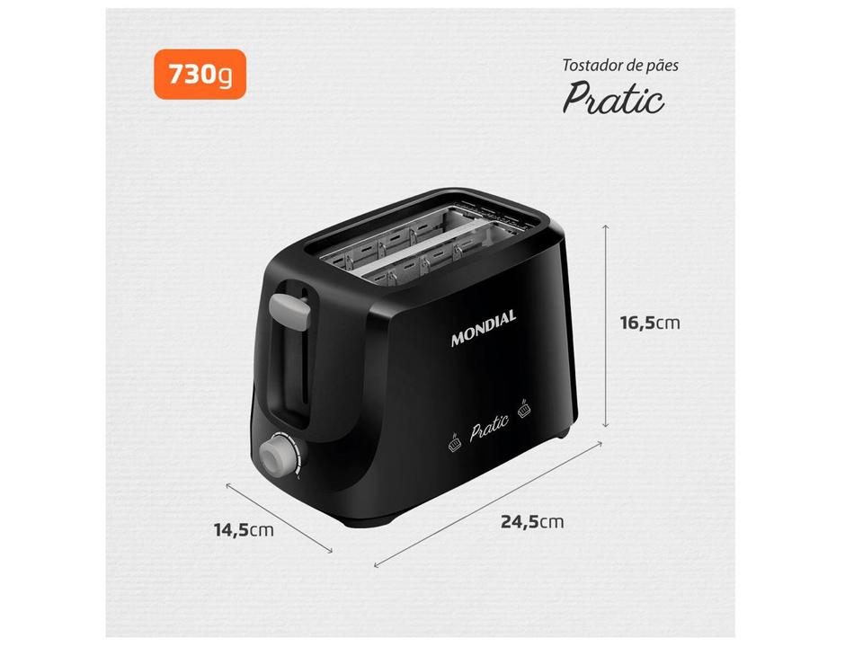 Torradeira Mondial Pratic T-18 Preto e Prata - 8