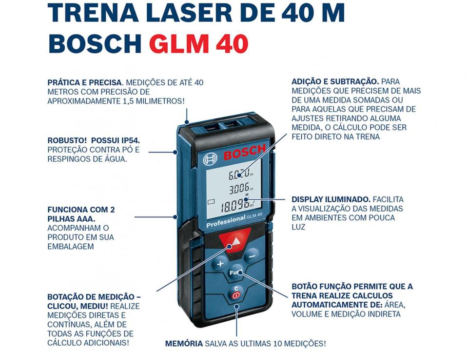 Trena a Laser Bosch 40m GLM 40 Professional - com Bolsa Protetora - 11