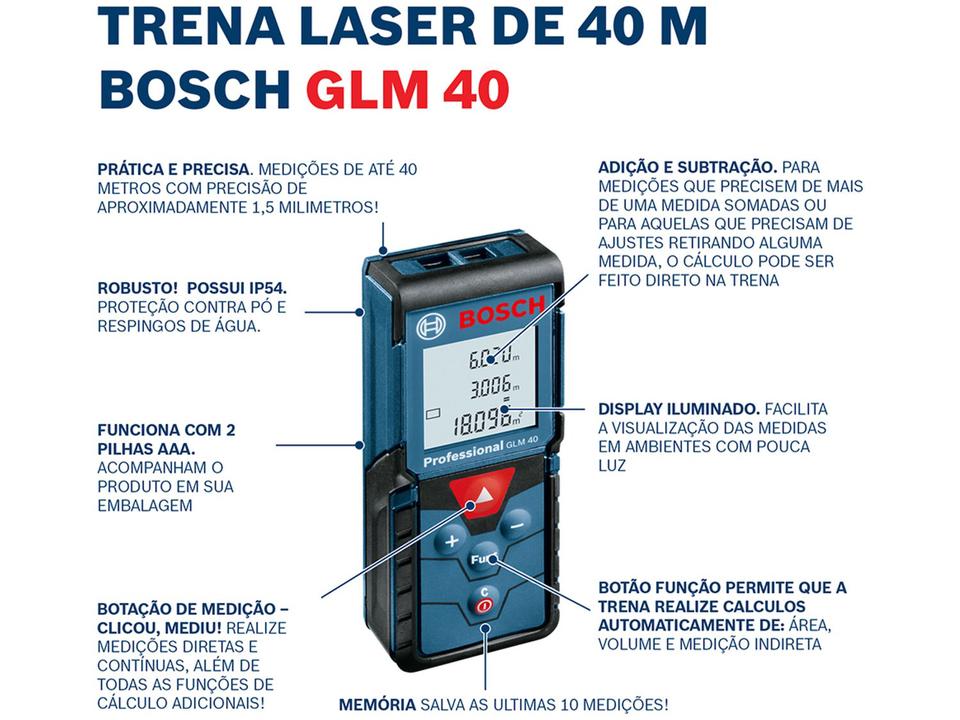 Trena a Laser Bosch 40m GLM 40 Professional - com Bolsa Protetora - 3