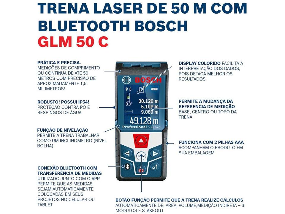 Trena a Laser Bosch 50m GLM 50 C Professional - com Nível - 2