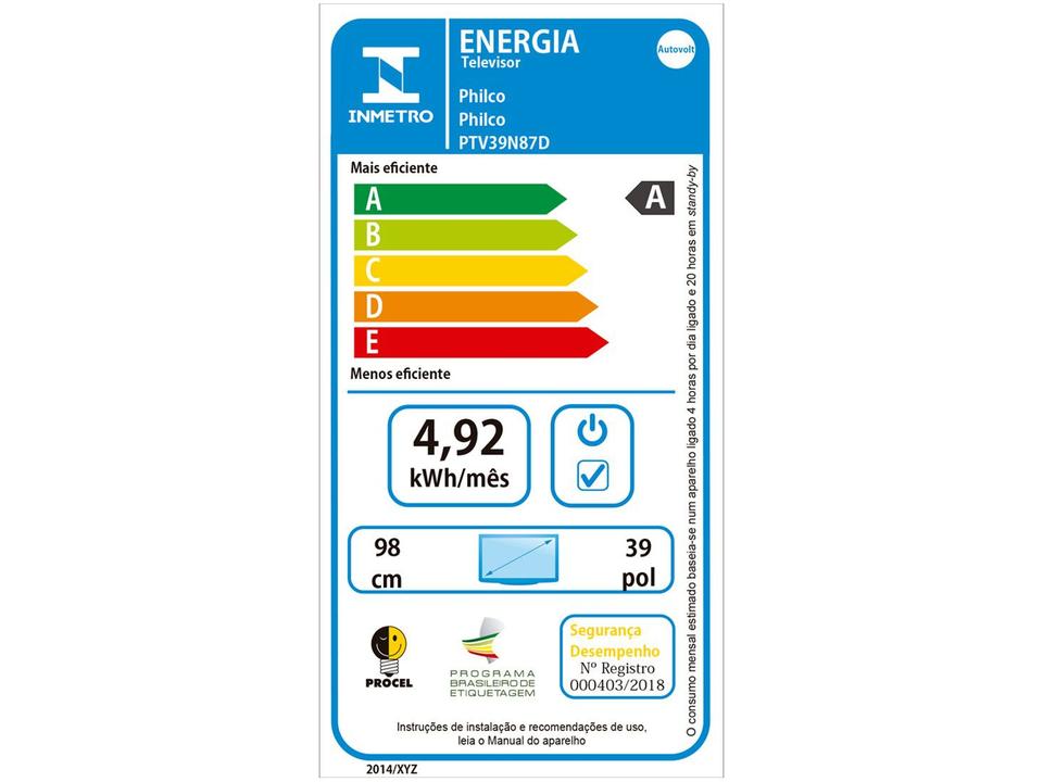 TV 39” HD D-LED Philco PTV39N87D VA 60Hz Wi-Fi 3 HDMI 1 USB - 3