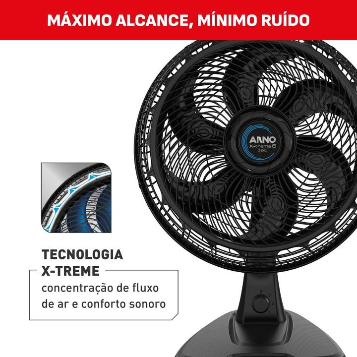Ventilador 2 em 1 Arno X-Treme 6 VE60 40cm 6 Pás 3 Velocidades Preto 2720017912 - 2