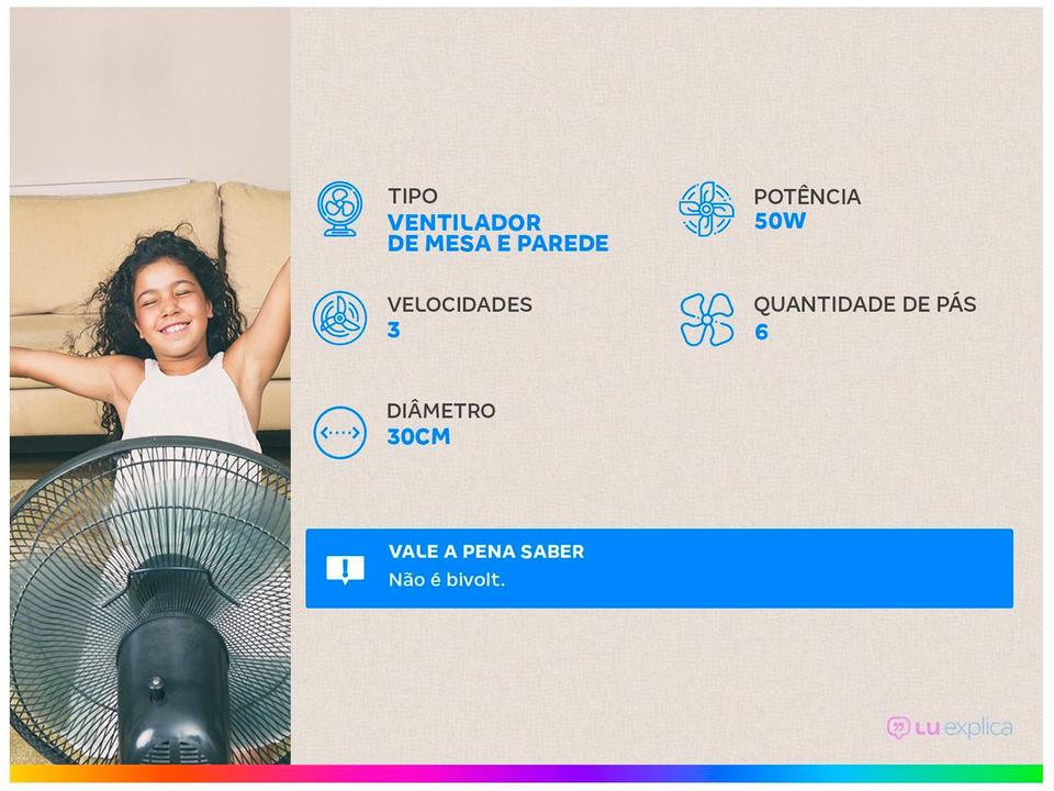 Ventilador 2 em 1 Ultra V-30B-6P 30cm 6 Pás 3 Velocidades Branco e Azul - 1