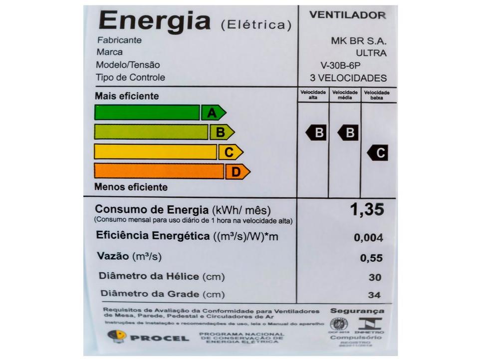 Ventilador 2 em 1 Ultra V-30B-6P 30cm 6 Pás 3 Velocidades Branco e Azul - 10