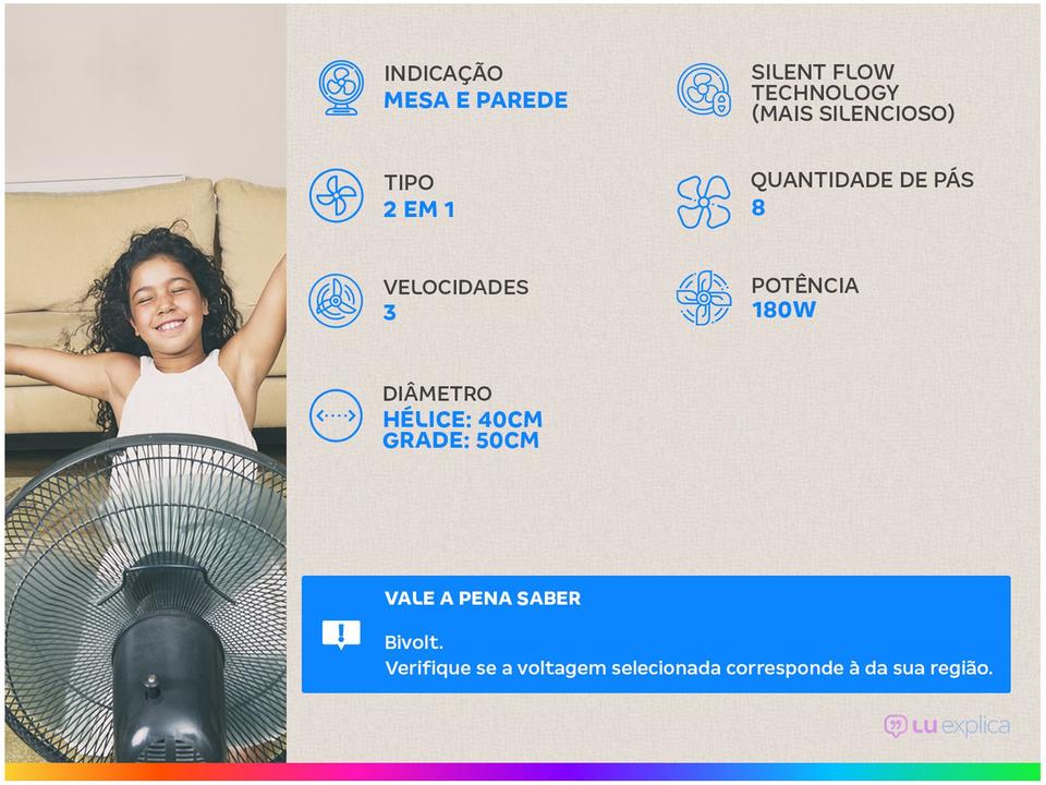 Ventilador 2 em 1 Wap Flow Turbo 50cm 8 Pás 3 Velocidades Preto e Cinza - 1