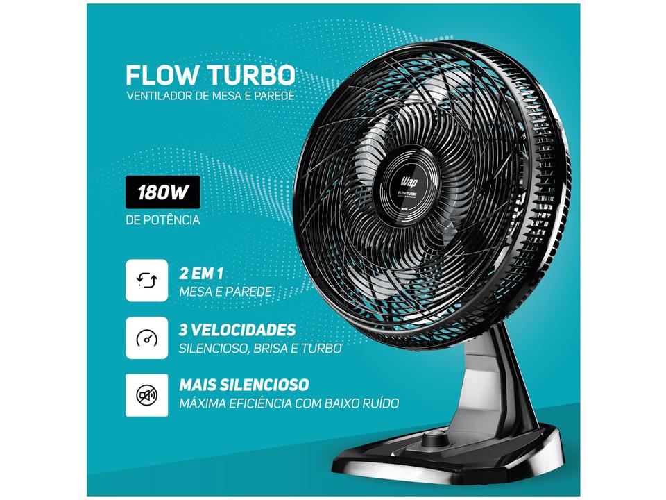 Ventilador 2 em 1 Wap Flow Turbo 50cm 8 Pás 3 Velocidades Preto e Cinza - 22