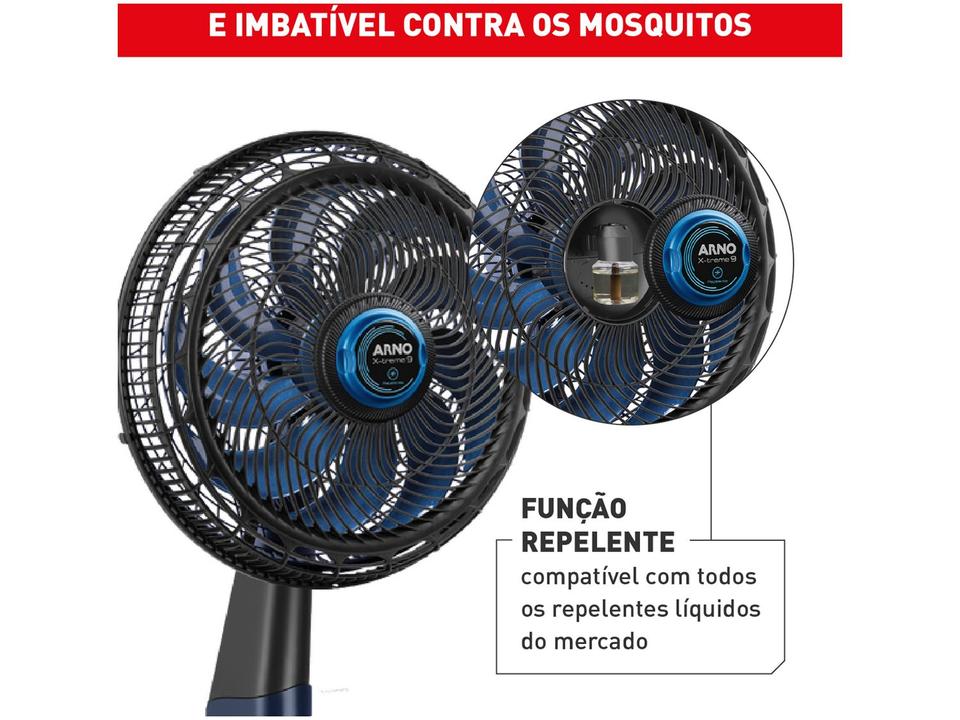 Ventilador de Coluna Arno X-Treme 9 Repelente VE95 40cm 9 Pás 3 Velocidades Preto e Azul Escuro 2720017499 - 3