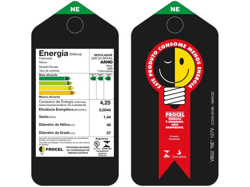 Ventilador de Coluna Arno Xtreme Force Breeze VB52 50cm 6 Pás 3 Velocidades Preto e Azul - 8