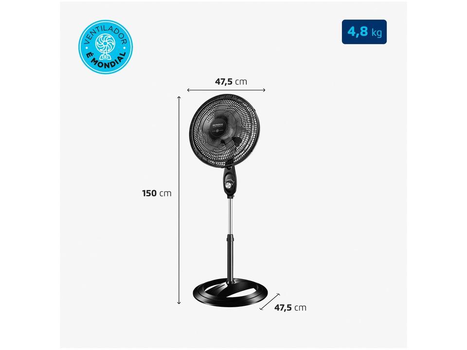 Ventilador de Coluna Mondial Super Power VSP-40C-NB 40cm 6 Pás 3 Velocidades Preto - 7