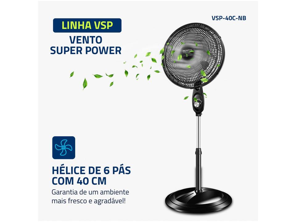 Ventilador de Coluna Mondial Super Power VSP-40C-NB 40cm 6 Pás 3 Velocidades Preto - 2