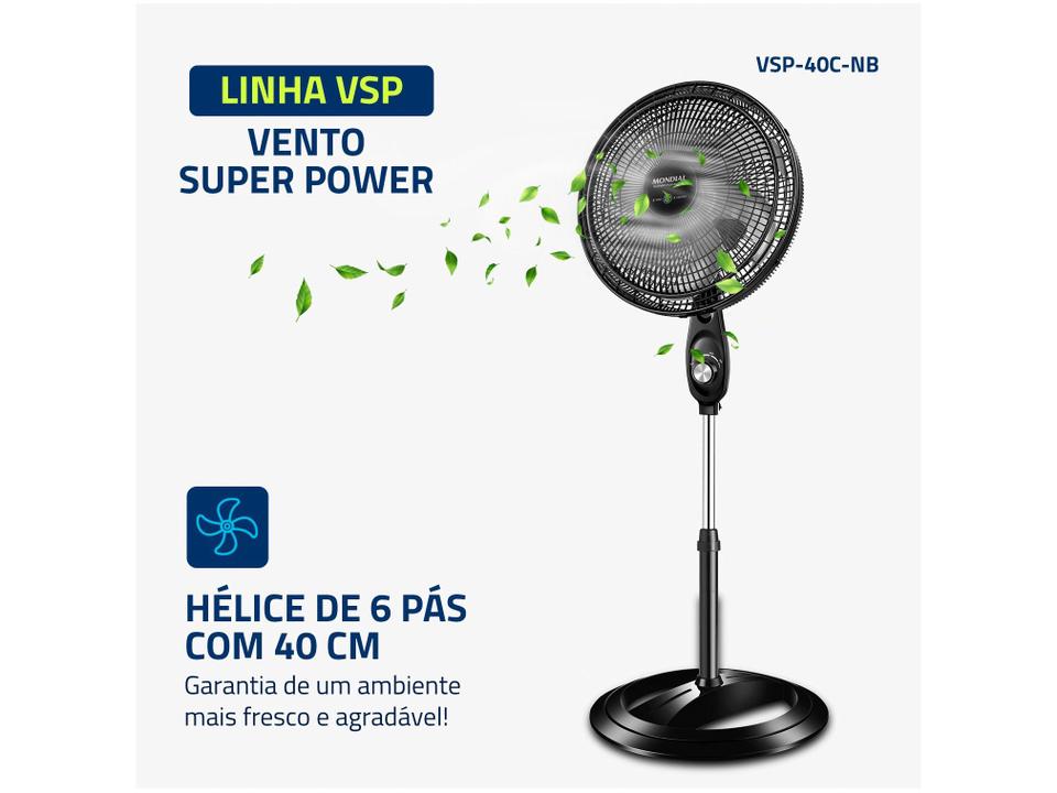 Ventilador de Coluna Mondial Super Power VSP-40C-NB 40cm 6 Pás 3 Velocidades Preto - 2