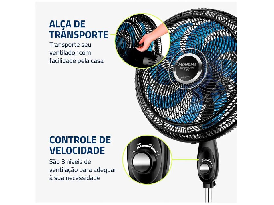 Ventilador de Coluna Mondial Super Turbo VTX-40C-Crystal 40cm 8 Pás 3 Velocidades Preto - 6
