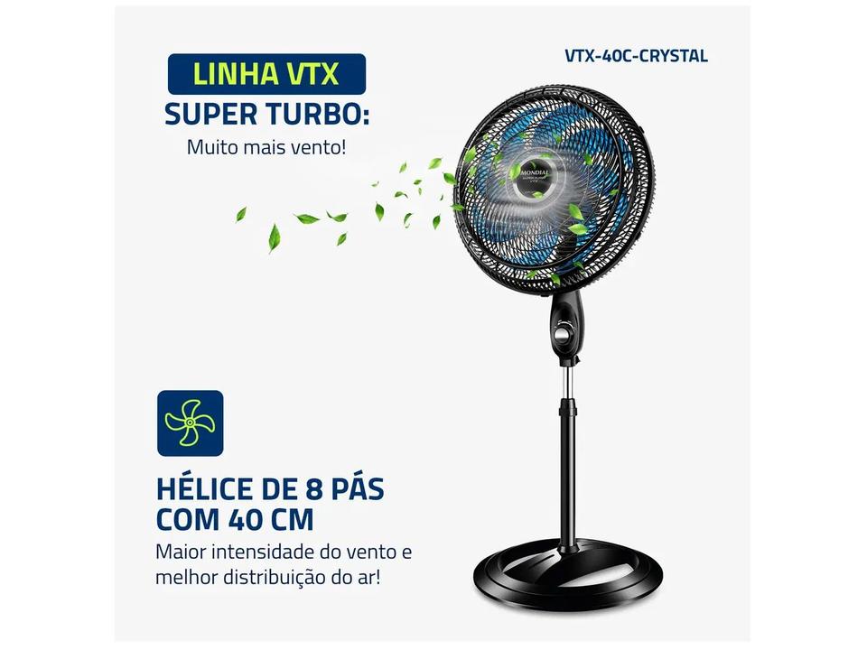 Ventilador de Coluna Mondial Super Turbo VTX-40C-Crystal 40cm 8 Pás 3 Velocidades Preto - 2