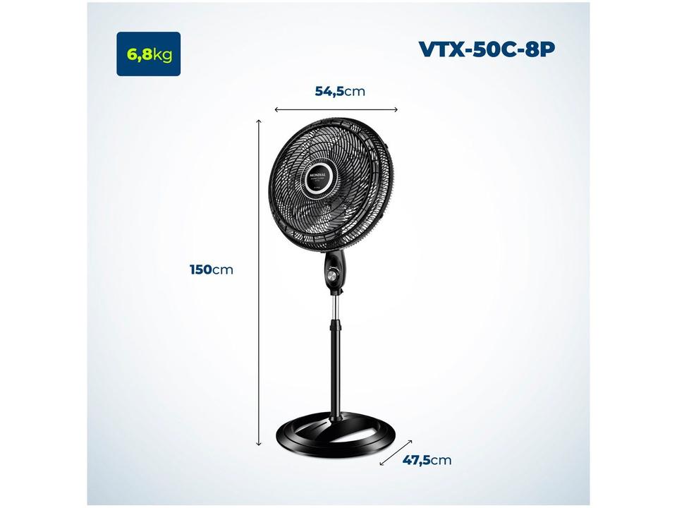 Ventilador de Coluna Mondial Super Turbo VTX-50C-8P 50cm 3 Velocidades - 7