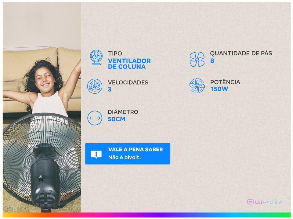 Ventilador de Coluna Mondial Super Turbo VTX-50C-8P 50cm 3 Velocidades - 1