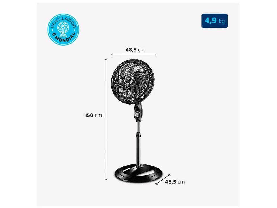 Ventilador de Coluna Mondial Turbo NVT-40C-8P-B 40cm 8 Pás 3 Velocidades Preto e Prata - 7