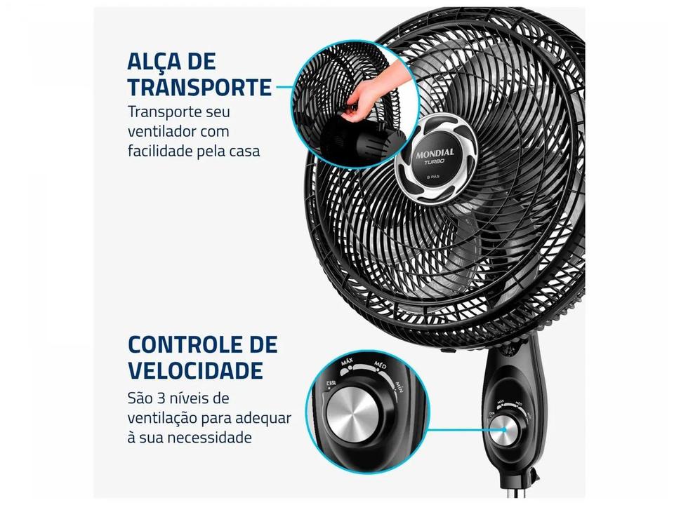 Ventilador de Coluna Mondial Turbo NVT-40C-8P-B 40cm 8 Pás 3 Velocidades Preto e Prata - 6
