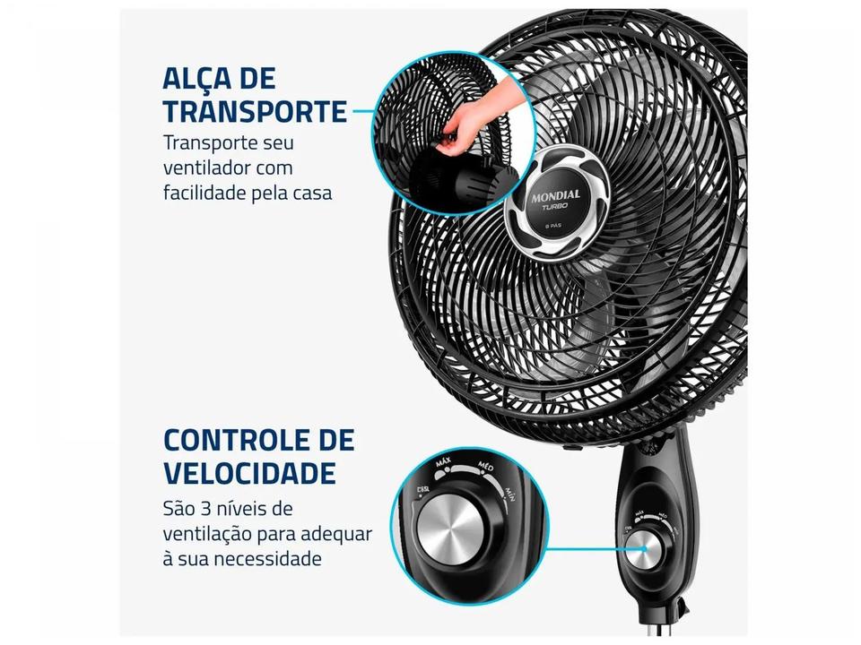 Ventilador de Coluna Mondial Turbo NVT-40C-8P-B 40cm 8 Pás 3 Velocidades Preto e Prata - 6