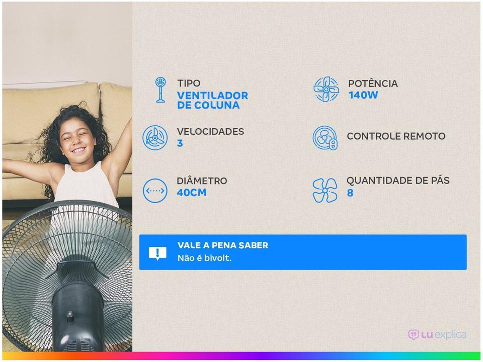 Ventilador de Coluna Mondial VTX-40C-8P-CR 40cm - 1