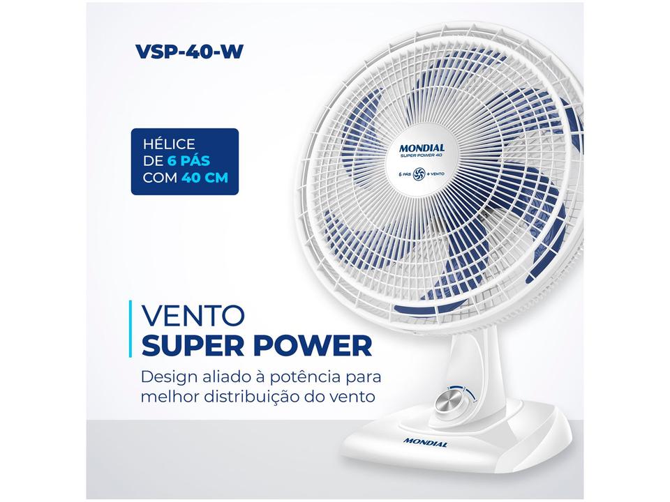 Ventilador de Mesa Mondial Super Power VSP-40-W 40cm 6 Pás 3 Velocidades Branco e Azul - 220 V - 2