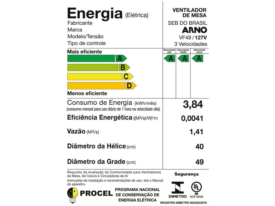 Ventilador de Mesa Arno VF49 Turbo Force - 40cm 3 Velocidades - 110 V - 22