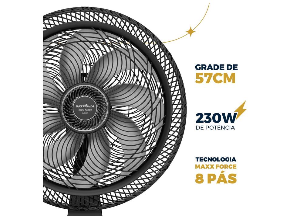 Ventilador de Mesa Britânia Maxx Force BVT50T 8 Pás 3 Velocidades Preto 33011214 - 2
