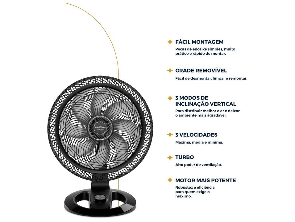 Ventilador de Mesa Britânia Maxx Force BVT50T 8 Pás 3 Velocidades Preto 33011214 - 1