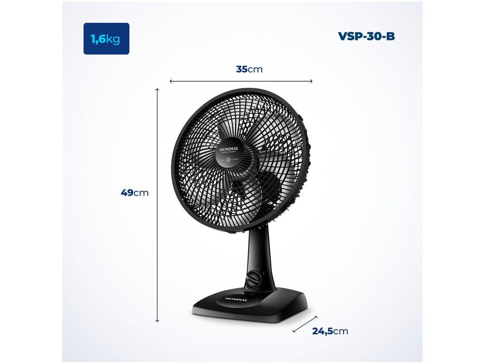 Ventilador de Mesa Mondial Super Power VSP-30-B 30cm 6 Pás 3 Velocidades Preto - 110 V - 6