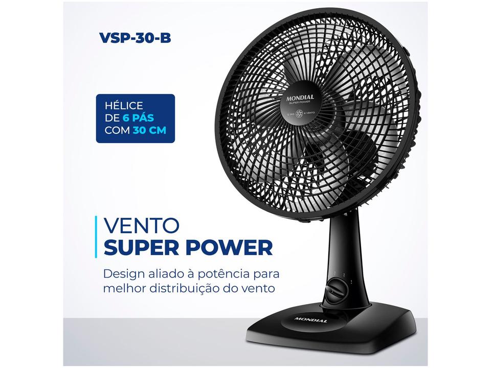Ventilador de Mesa Mondial Super Power VSP-30-B 30cm 6 Pás 3 Velocidades Preto - 110 V - 2