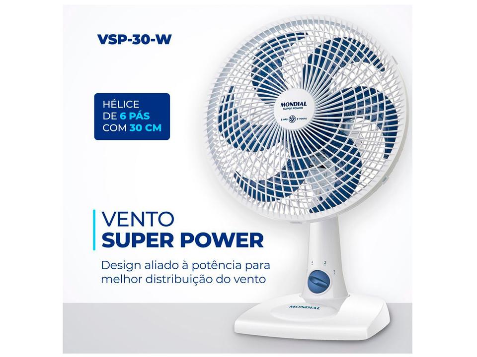 Ventilador de Mesa Mondial Super Power VSP-30-W - 30cm 3 Velocidades - 220 V - 3
