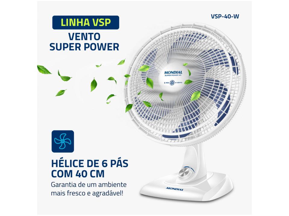 Ventilador de Mesa Mondial Super Power VSP-40-W 40cm 6 Pás 3 Velocidades Branco e Azul - 3