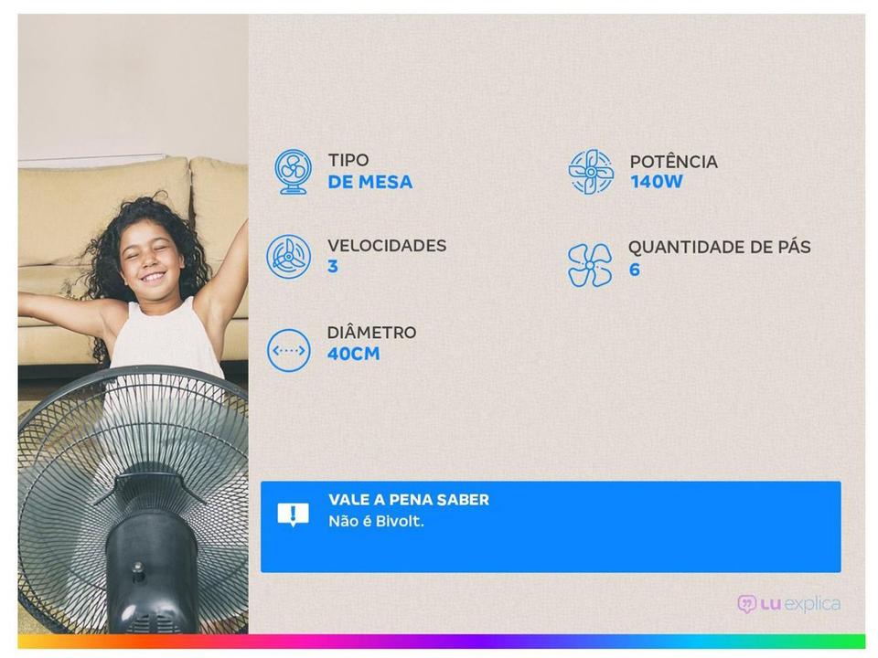 Ventilador de Mesa Mondial Super Power VSP-40-W 40cm 6 Pás 3 Velocidades Branco e Azul - 1