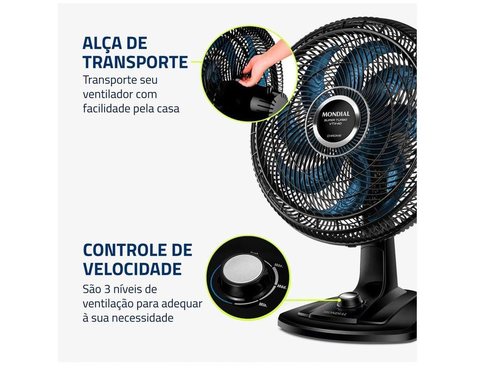 Ventilador de Mesa Mondial Super Turbo VTX-40 Chrome 40cm 8 Pás 3 Velocidades - 6