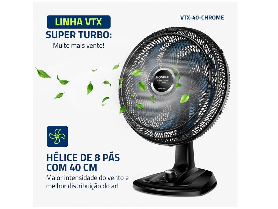 Ventilador de Mesa Mondial Super Turbo VTX-40 Chrome 40cm 8 Pás 3 Velocidades - 3