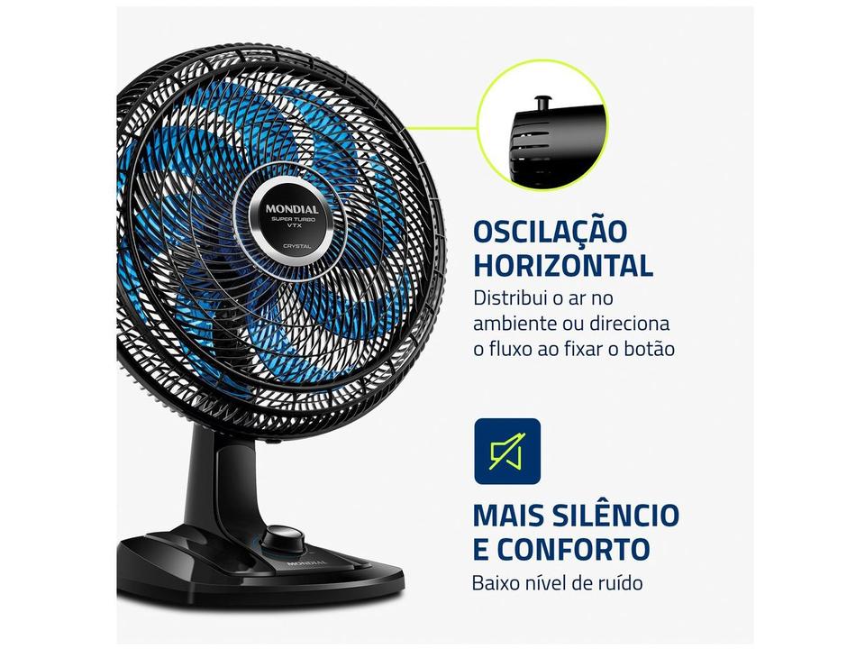 Ventilador de Mesa Mondial Super Turbo VTX-40-Crystal 40cm 8 Pás 3 Velocidades Preto e Azul - 4